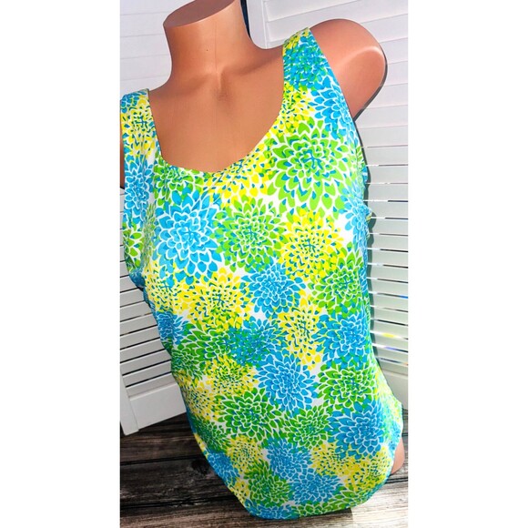 L.L. Bean Swimsuit 24W UPF 50+ Protection Yellow Blue Swimwear Beach Vacation - Picture 1 of 3